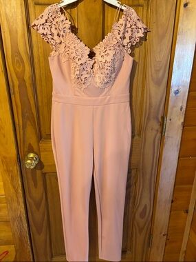 Forever 21  Pink Lace V-Neck Jumpsuit